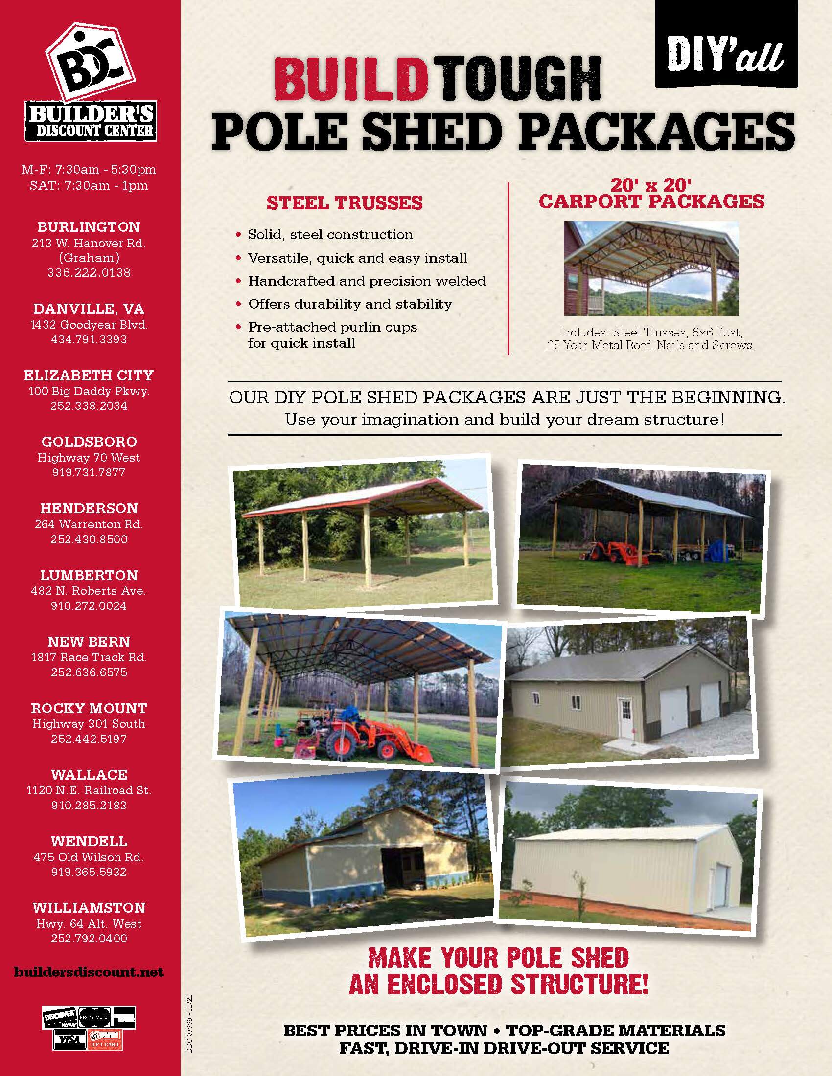 builders discount center flyer for pole sheds 7 images all of pole sheds