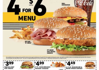 hardees; half page coupons with burgers, coke, fries and a chicken sandwich