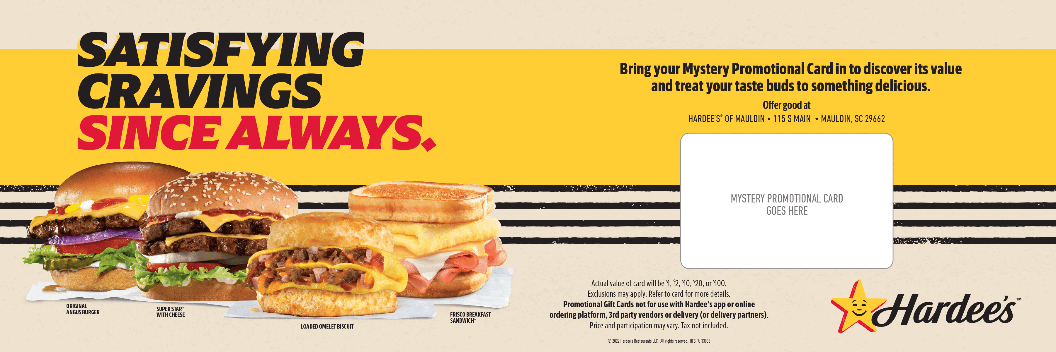 hardee's direct mail piece with burgers and biscuits