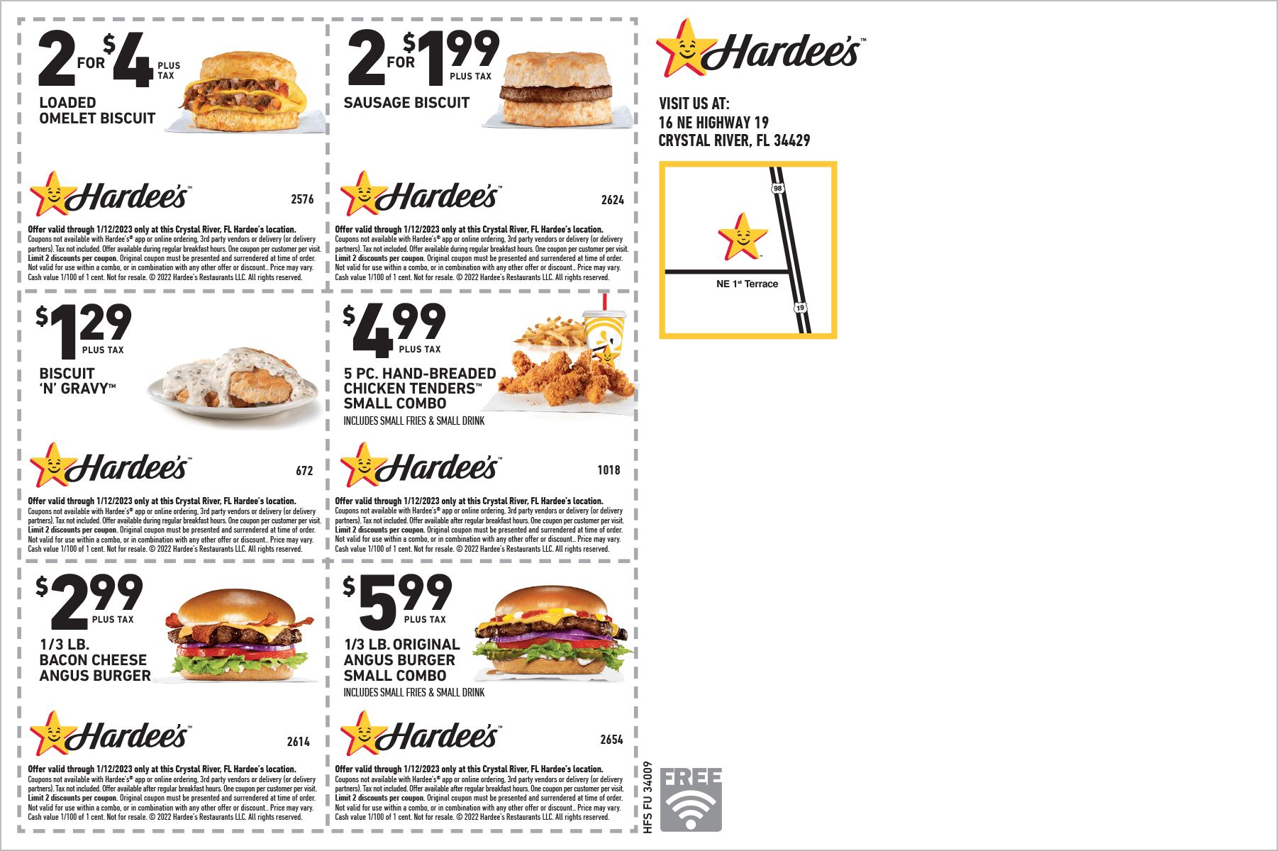 page of Hardee's coupons