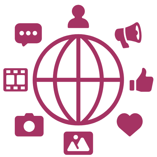 digital marketing icon of the world with communication icons around it