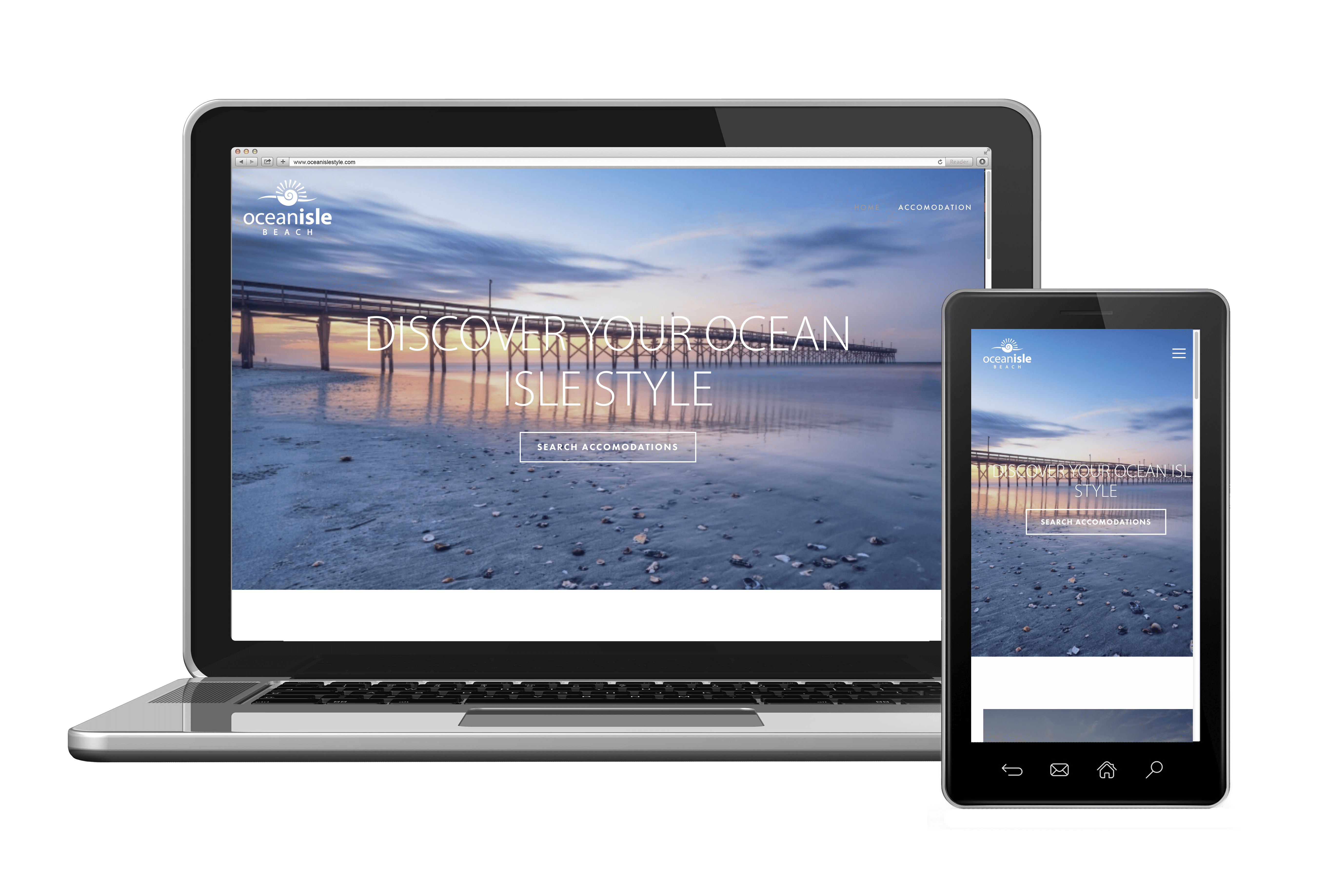 website design of an ocean on a laptop and cell phone