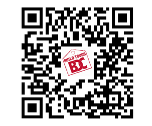black qr code with builders discount center logo in the middle