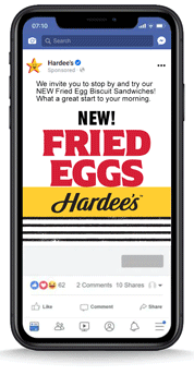 hardee's ad on a cell phone for fried eggs just the wording